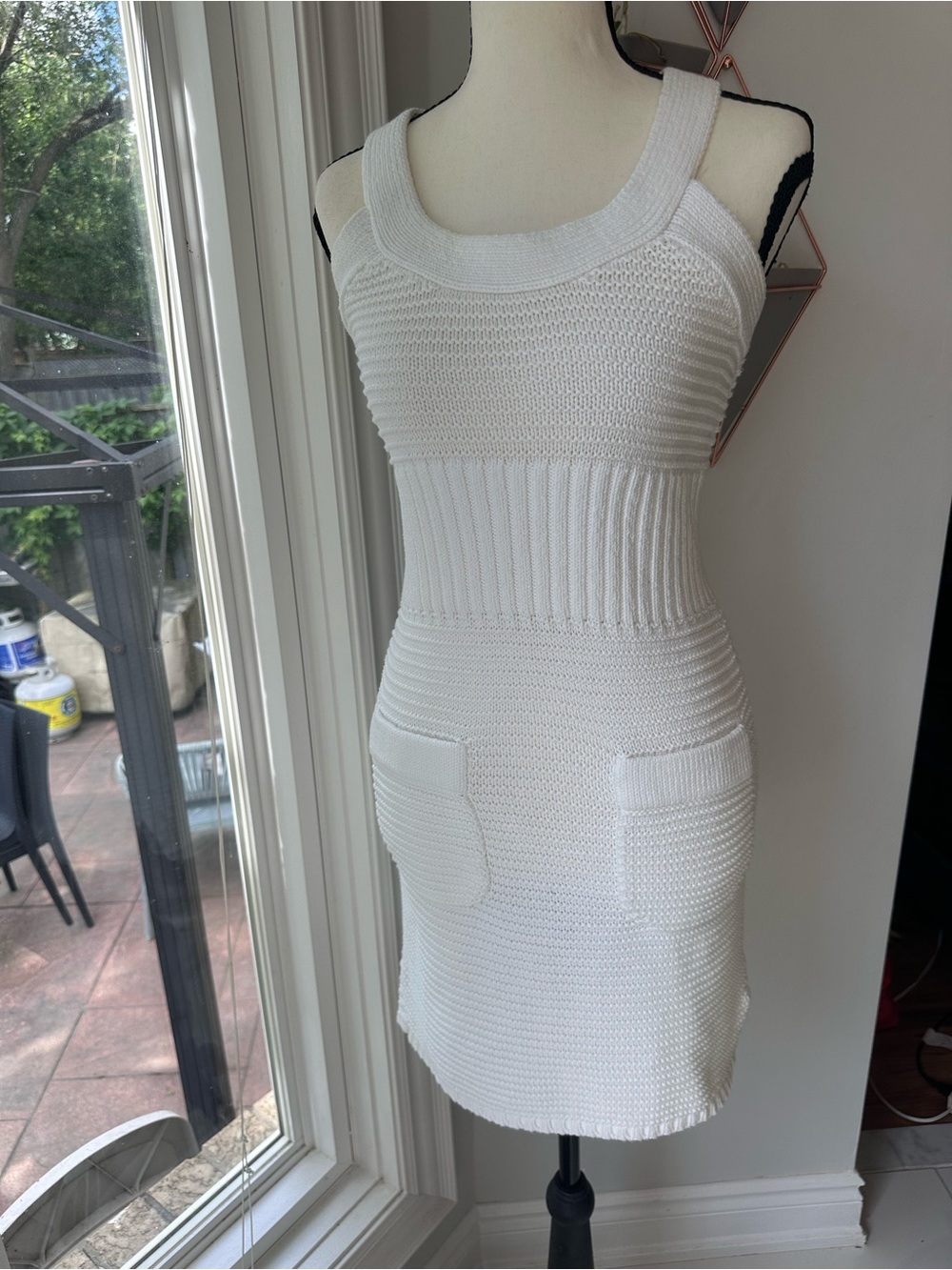 CLUB MONACO Sweater Knit Crochet Tank COTTON Dress White Size Small Summer